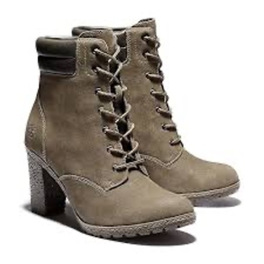 Timberland Glancy 6-Inch Lace Up Boot Womens Olive Green Excellent Block Heel